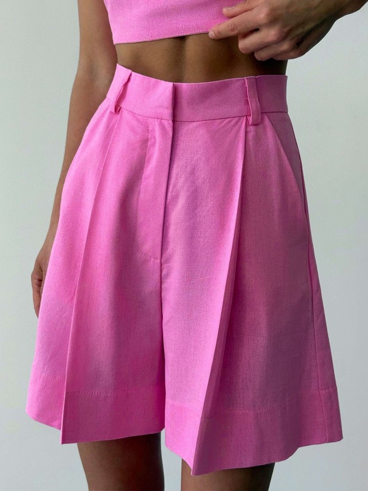 Linen Pant Wide - Pantalones Cortos Casuales de Lino de