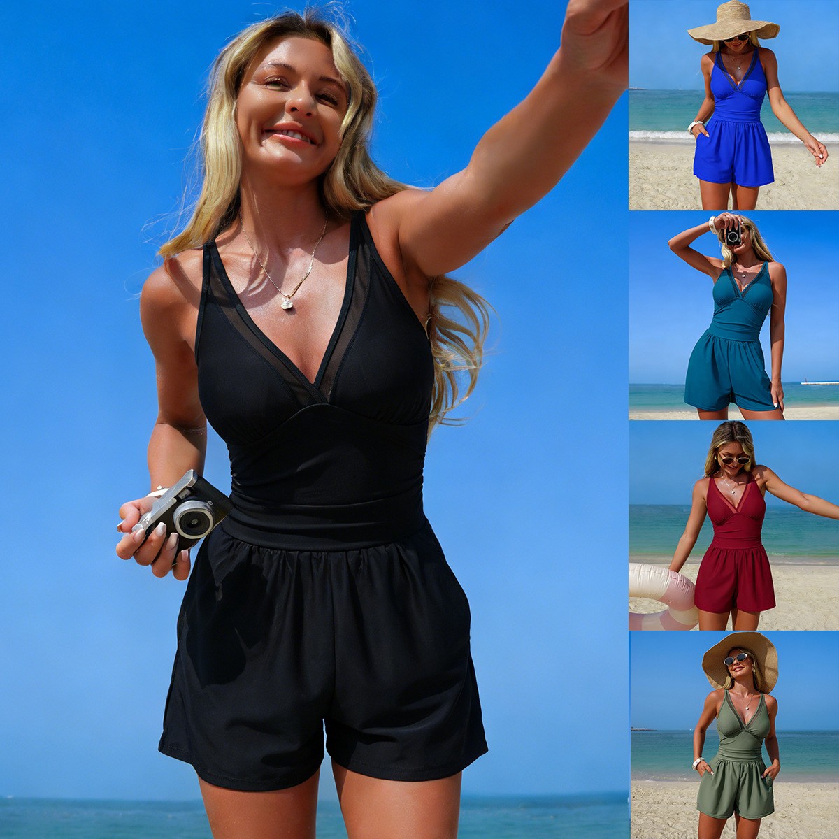Traje de baño negro de color l - Swimsuit Bikini Ruched reseña y precio